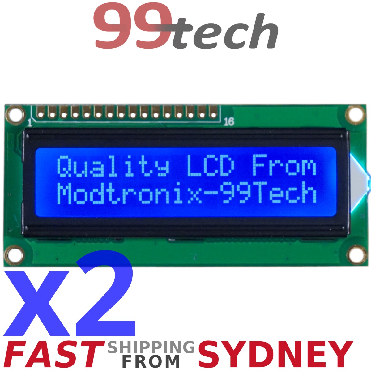 SYDNEY 3.3V White on Blue Quality 2x 1602 LCD Character Display 16x2